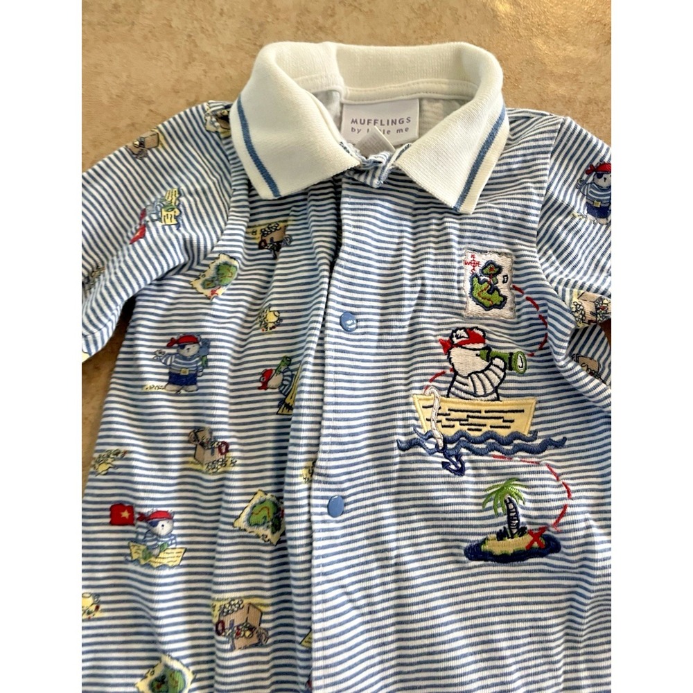 Vintage Mufflings by Little Me Outfit Baby Boy Girl One Pc 6-9M PIRATE Nautical